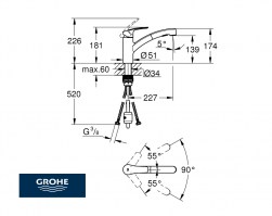 MEDIDAS MONOMANDO COCINA EXTRAIBLE EUROSMART GROHE